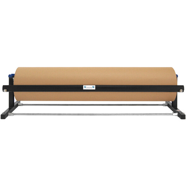 A Lavex 60" packaging dispenser with a roll of brown paper on a metal stand.