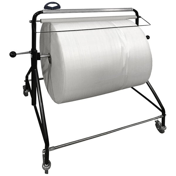 A Lavex mobile floor dispenser with a roll of white paper on it.