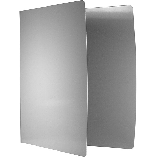 A close-up of a silver metal Saunders Tuffbinder with white rectangular object inside.