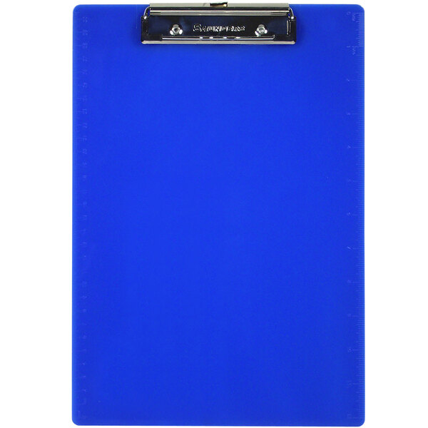 A blue Saunders plastic clipboard with a metal clip.