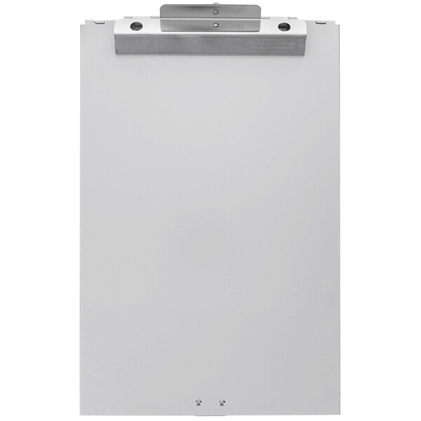 A white rectangular Saunders storage clipboard with a metal clip.