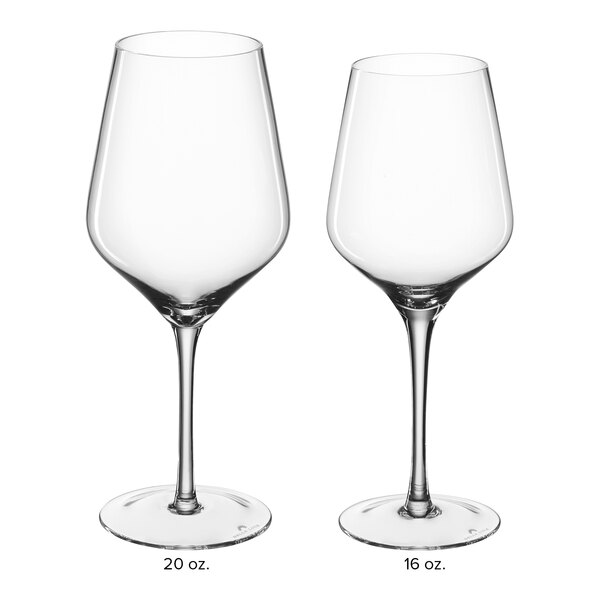 Two Della Luce Astro 20 oz. wine glasses on a white background.