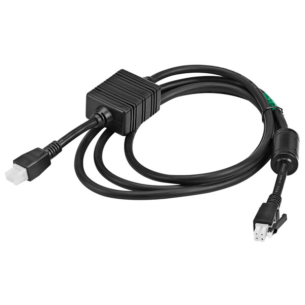 A black Zebra DC line cord with white connectors.