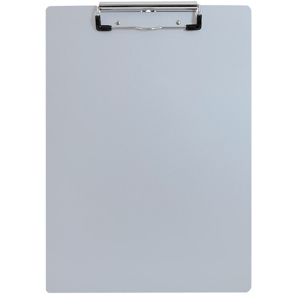 A Saunders silver aluminum clipboard with metal clip.