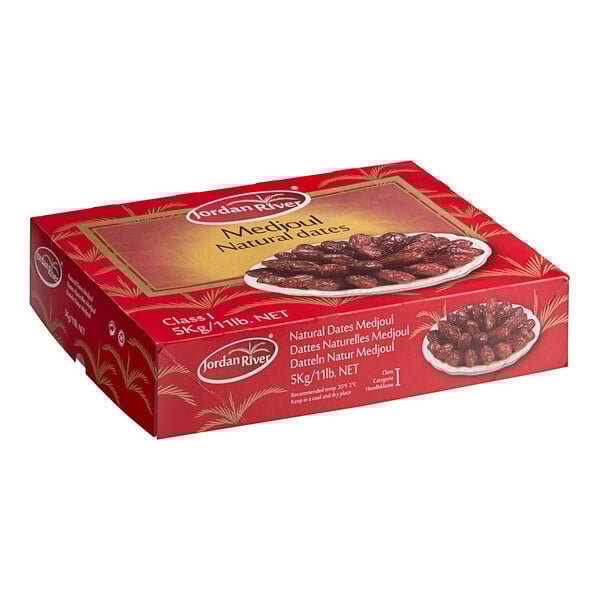 A red box of Fancy Dried Medjool Dates.