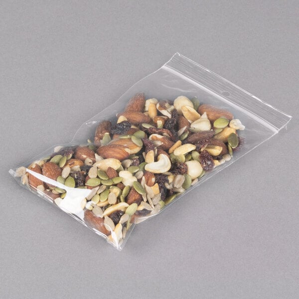 A LK Packaging plastic food bag of nuts and seeds with a hang hole.