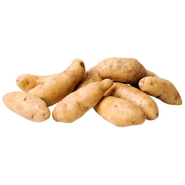 A pile of fresh yellow fingerling potatoes.