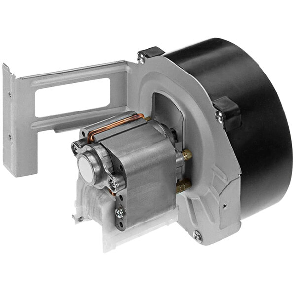 A black and silver Solwave blower motor assembly with a fan.