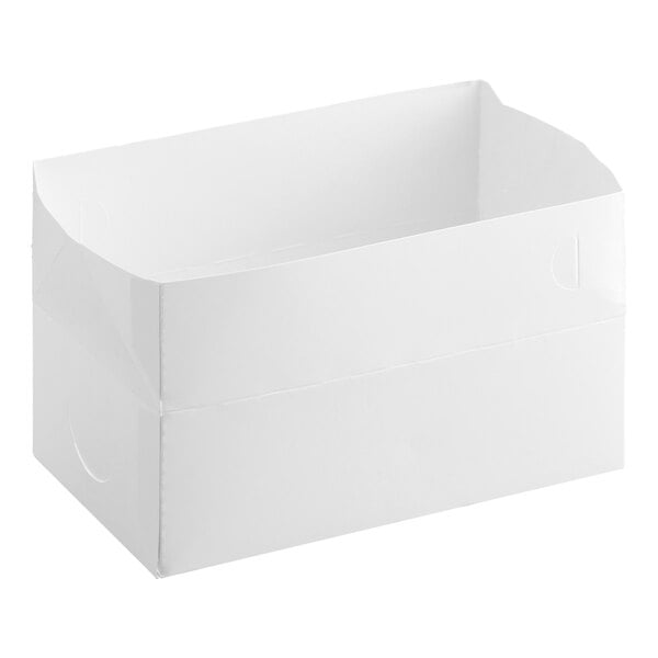 A white, rectangular, customizable take out lunch or chicken box with a fast top.