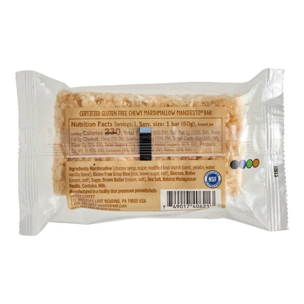 A packaged gluten-free chewy marshmallow bar from Sweet Street Desserts.