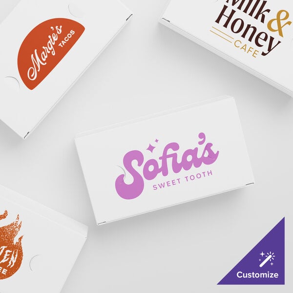 A group of white Choice take-out boxes with different designs.