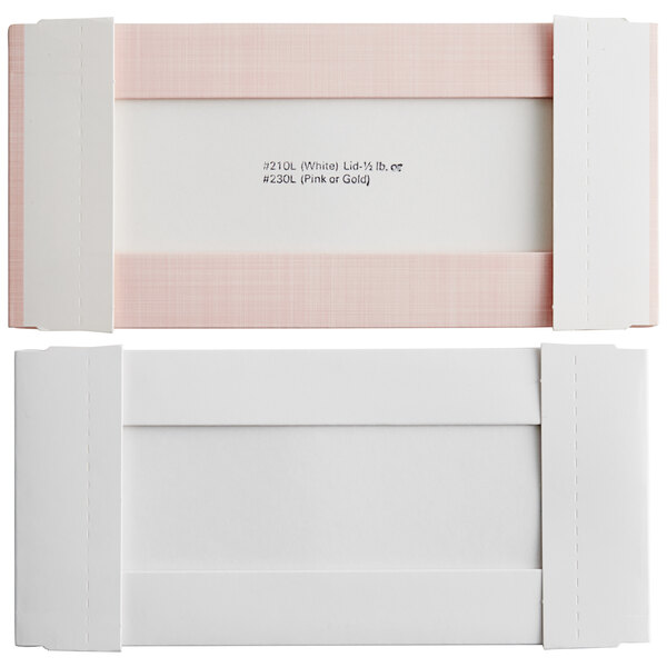 A white rectangular object with a pink border and a white label.