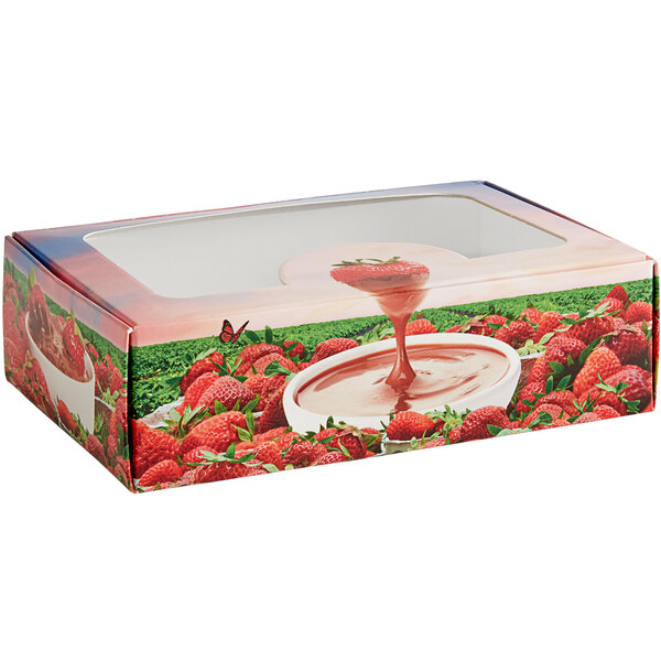 9 1/8 x 4 1/2 x 2 1-Piece 1 lb. Windowed Chocolate Covered Strawberry  Box - 250/Case