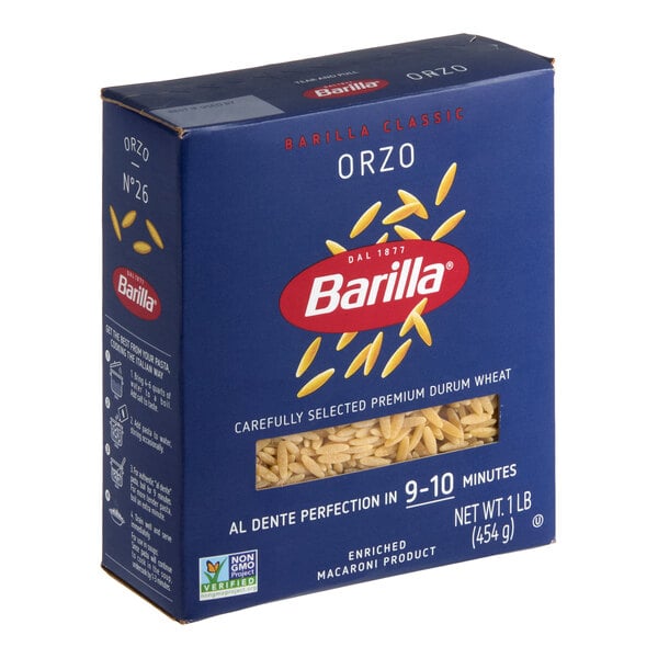 A 1-pound box of Barilla Classic Orzo pasta made from premium durum wheat.