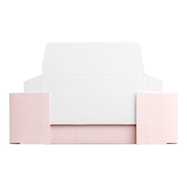 A white rectangular candy box with a pink border.