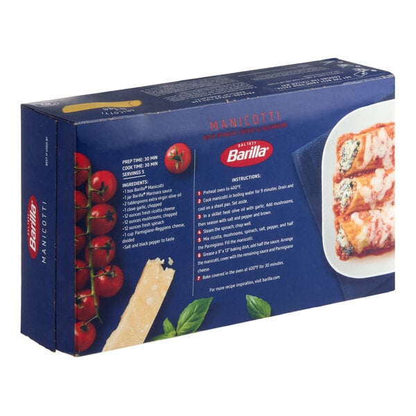 A box of Barilla Manicotti pasta.