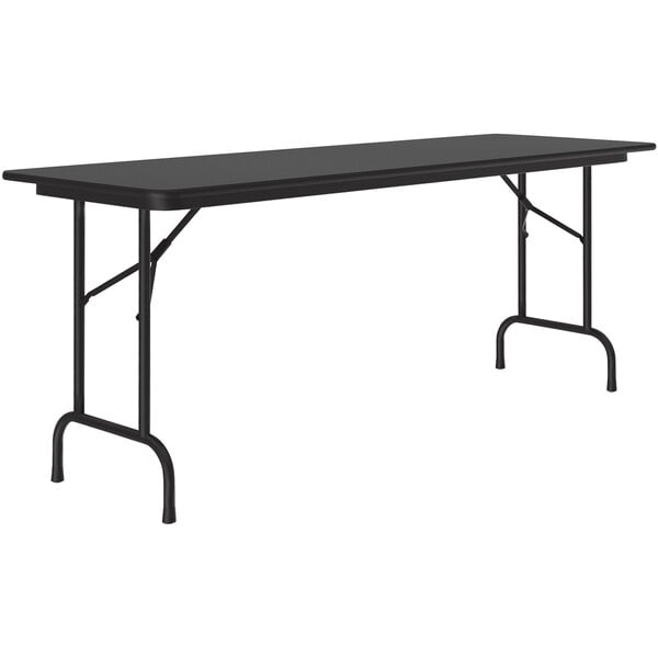 A black rectangular Correll folding table with black legs.