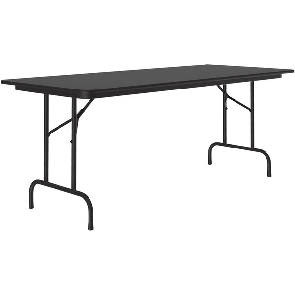 A black rectangular Correll folding table with a black frame and legs.