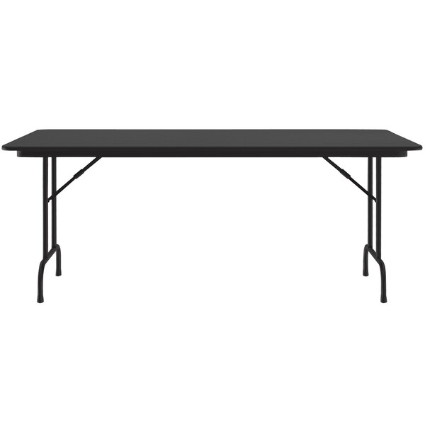 A black Correll rectangular folding table with black legs.