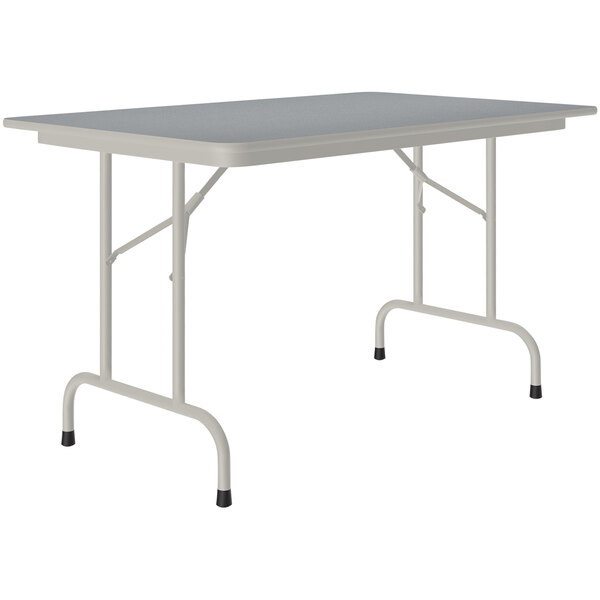 A rectangular gray Correll folding table with a white frame.