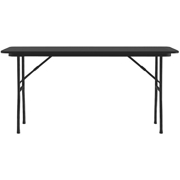 A black Correll rectangular folding table with metal legs.
