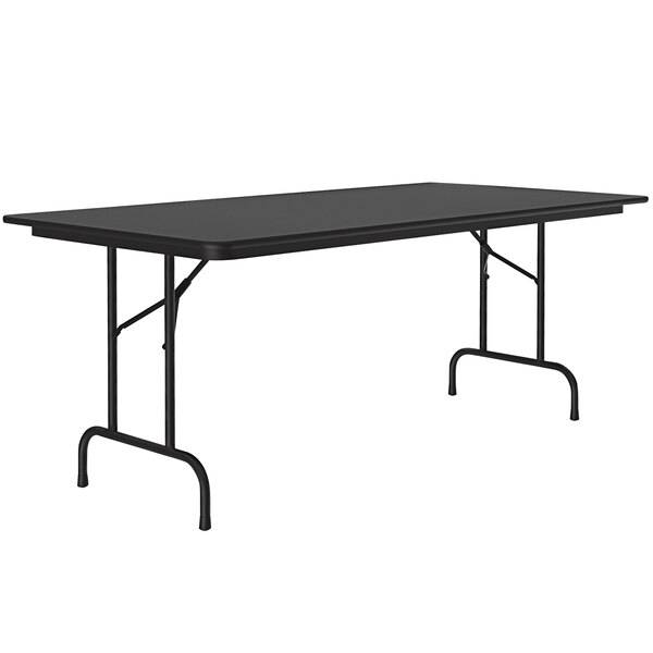 A rectangular Correll black granite folding table with a black frame.