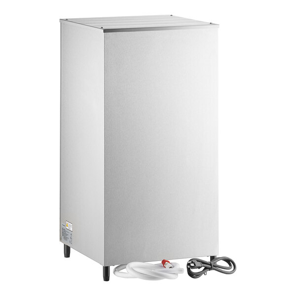 A white rectangular Grindmaster hot water dispenser with a cord attached to it.