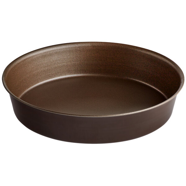 A close-up of a brown round Gobel cake pan.