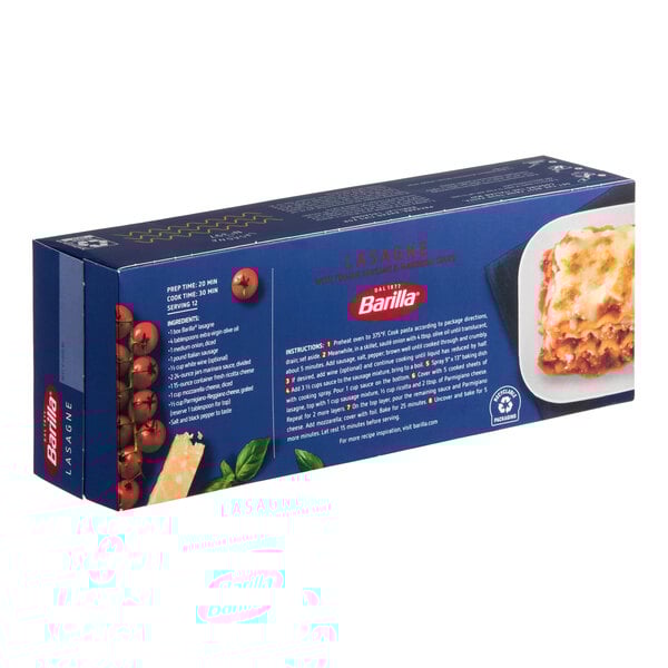 A box of Barilla wavy lasagna noodles weighing 1 pound.