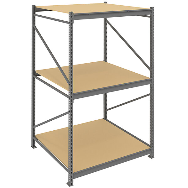 A Tennsco dark gray metal bulk storage rack shelving unit with two shelves.