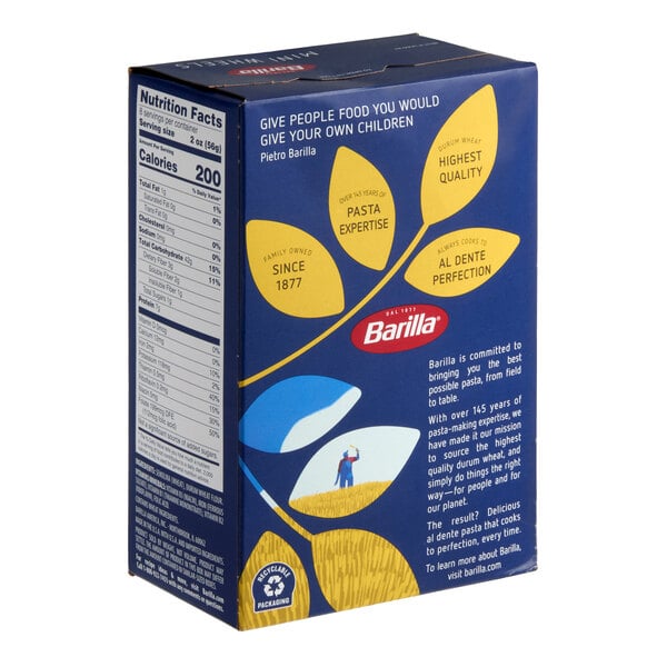 A 1 lb. box of Barilla Mini Wheels pasta.