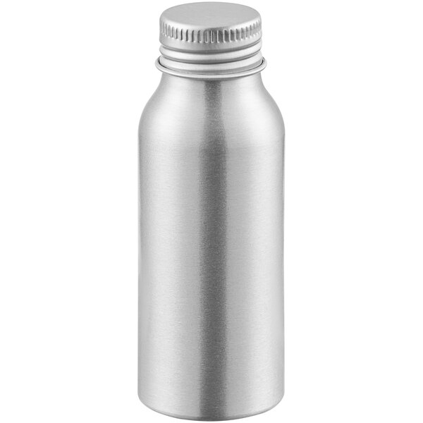 A 60 mL silver aluminum bottle with a lid.
