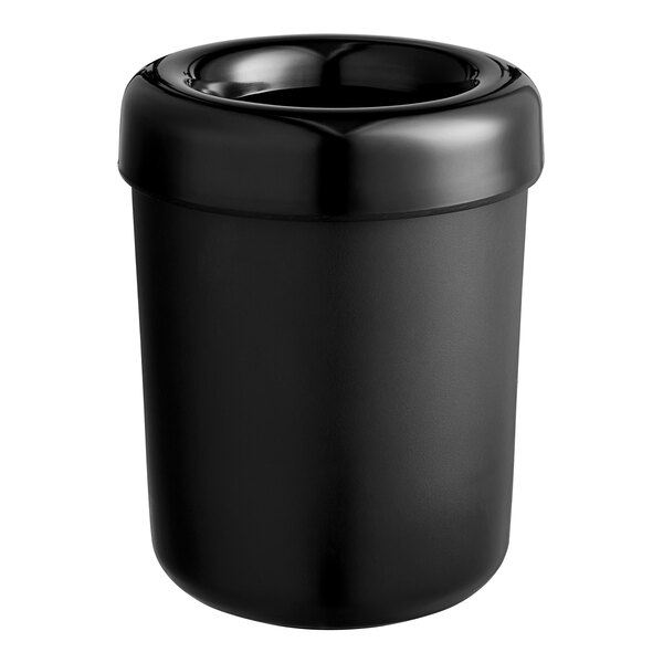 A black American Metalcraft melamine waste bin with a lid.