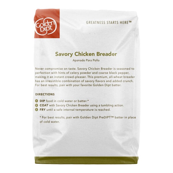 A 5-pound bag of Golden Dipt Deluxe Savory Chicken Breader.