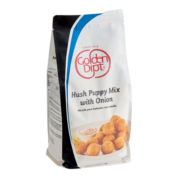 A 5 lb. bag of Golden Dipt Hush Puppy Mix with Onion.