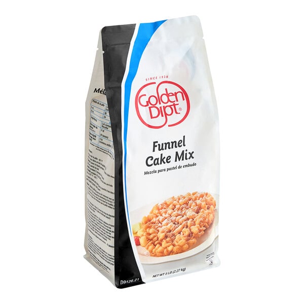 A bag of Golden Dipt Funnel Cake Mix on a white background.