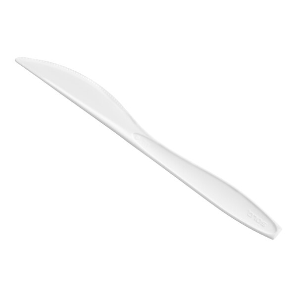 A white heavy weight plastic knife.