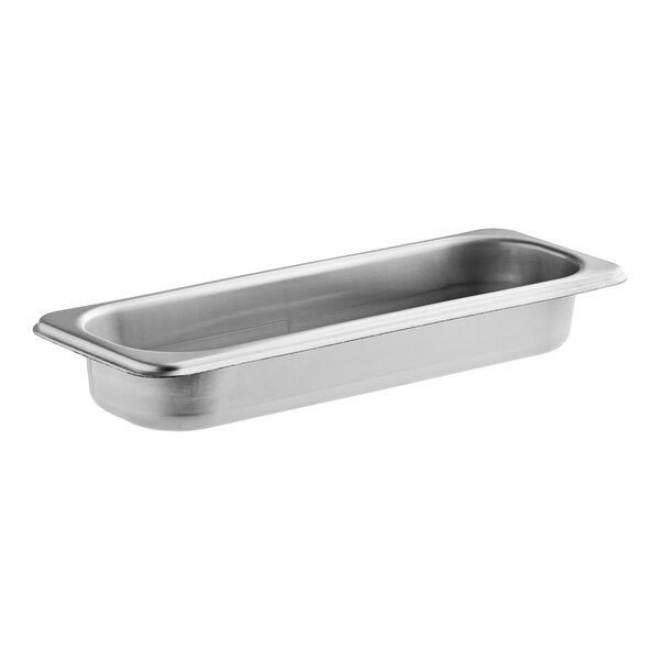 A ServIt stainless steel water pan with a rectangular bottom and a handle.