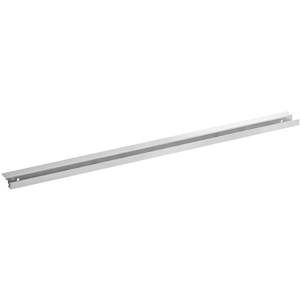 A long rectangular white metal shelf grid.