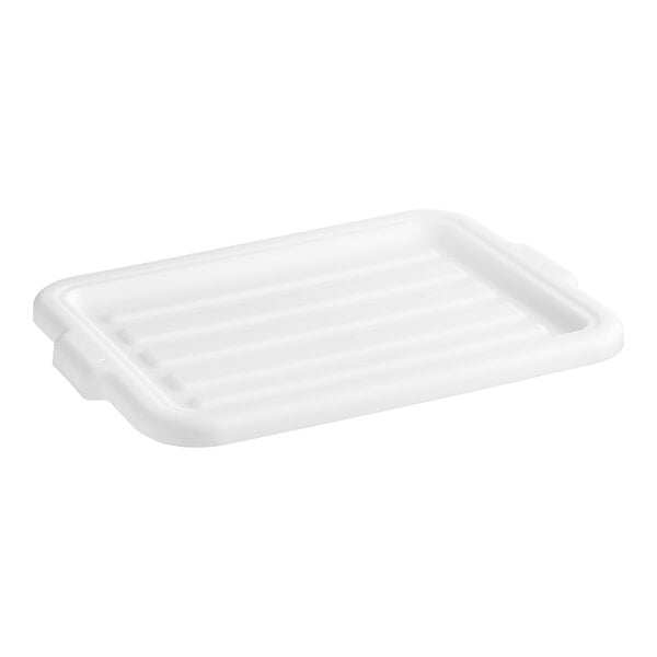 A white heavy-duty polypropylene lid for a Vigor bus tub.