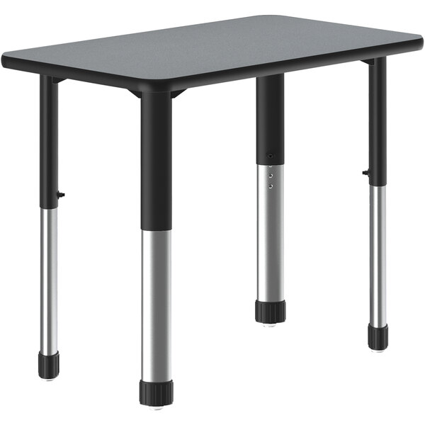 A black table with silver legs.