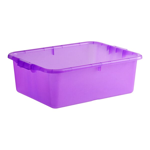 A purple heavy-duty polypropylene bus tub.