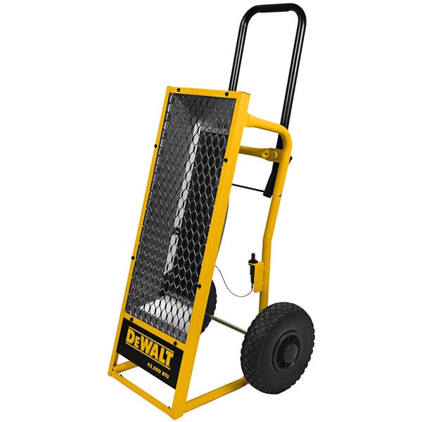 A yellow and black DeWalt Portable Radiant Liquid Propane Heater.