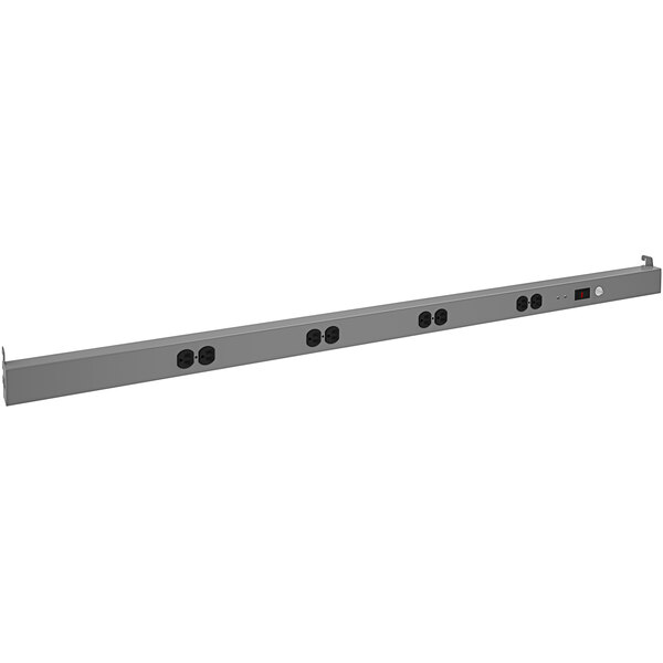 A grey Tennsco Power Rail with black plugs.
