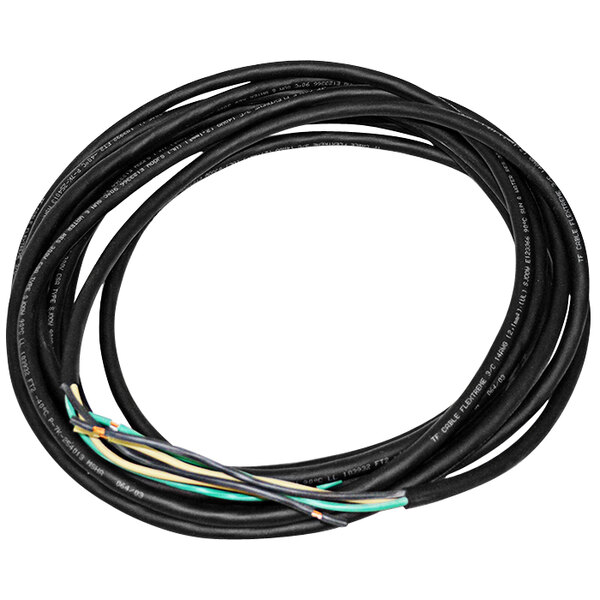 A black wire with two white connectors and a white connector.