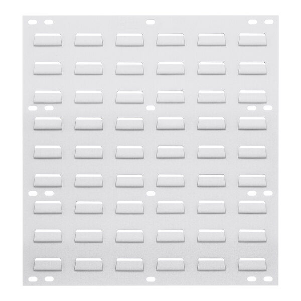 A white steel louvered panel with multiple rows of rectangular slots, measuring 18 inches by 19 inches.