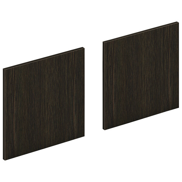 Two dark brown wood panels for a HON Mod Java Oak desk hutch.