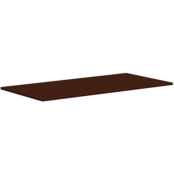 A brown rectangular HON conference table top with a traditional mahogany finish.