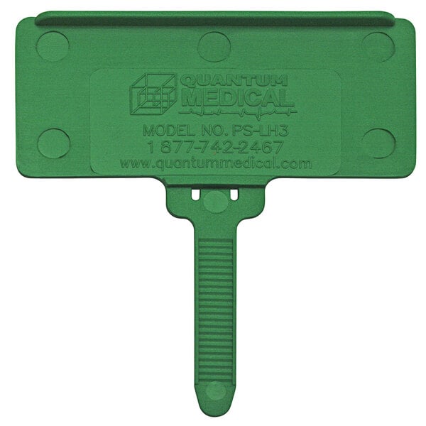 A pack of 25 green plastic Quantum hanging label tags.