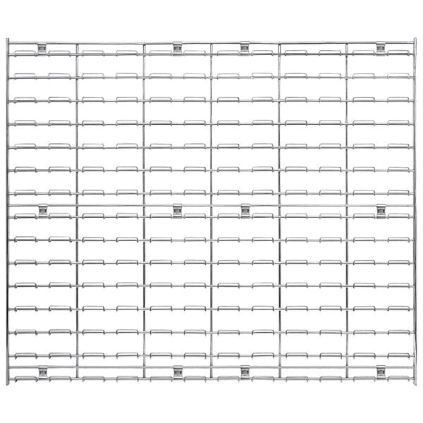 A Quantum wire louvered panel, a metal rack with many small metal shelves.